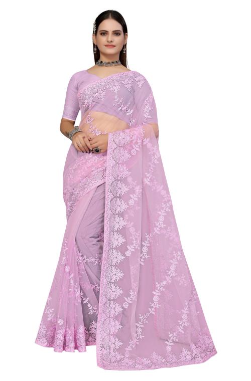Mahotsav Light Purple Net Embroidered Saree with Net Blouse
