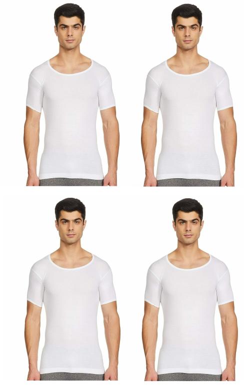 Rupa Jon White Solid Cotton Pack of 4 Vest