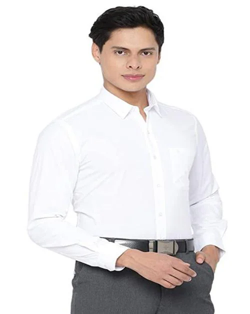 RAMRAJ Men's White Solid 100% Cotton Full-length Sleeve Shirt