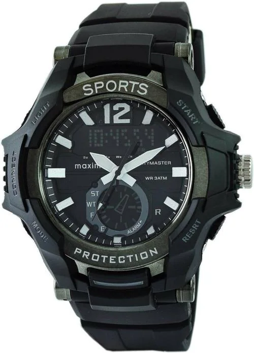 PA Maxima Analog Black Dial Black Strap Watch For Men (58041PPAN)