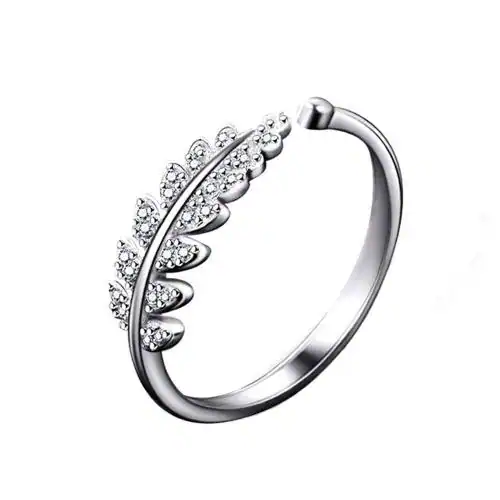 Fashion Frill Ring For Girls Stunning Leaf Design American Diamond Silver Plated Adjustable Silver Ring For Women Ring Fashionable Ring Jewellery