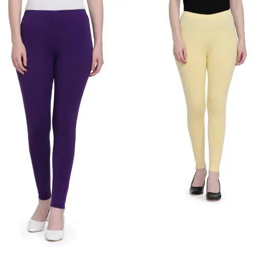 Buy FFU Cotton Spandex Full Length Pack of 2 PURPLE