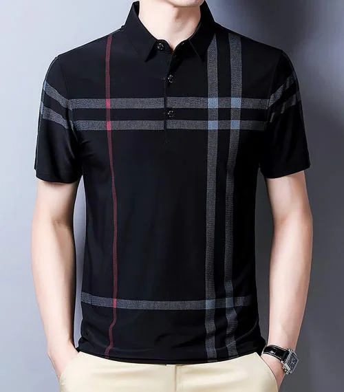 Buy Ausk Men Printed Polo Neck Cotton Blend Black T-Shirt Online at ...