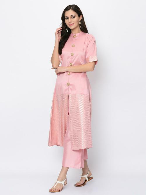 Ziyaa Women Pink Printed Kurta Palazzo Set