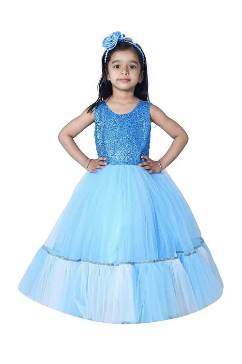 Wish Littlle Baby Girl Aqua Blue Net A-Line Fit And Flare Long Dress - 12 Months-24 Months