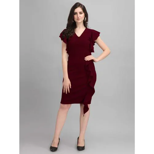 C.J FABRICS Women's Pink Knitted A-Line Lycra Dress