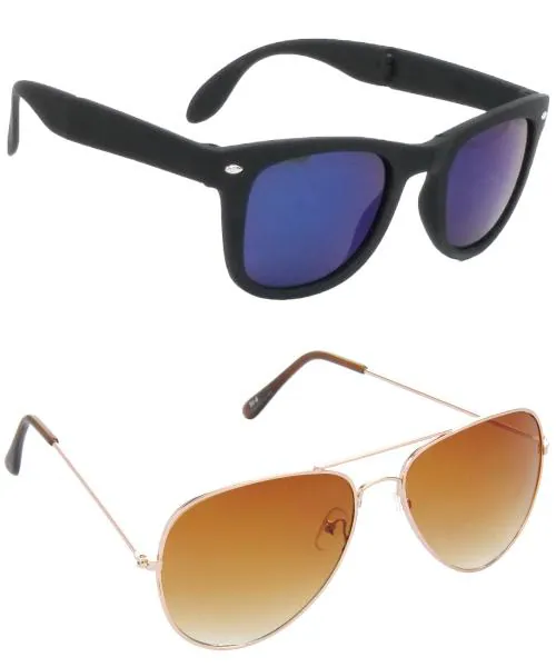 Hrinkar Blue Wayfarers Sunglasses for Men & Boys ( Pack of 2)