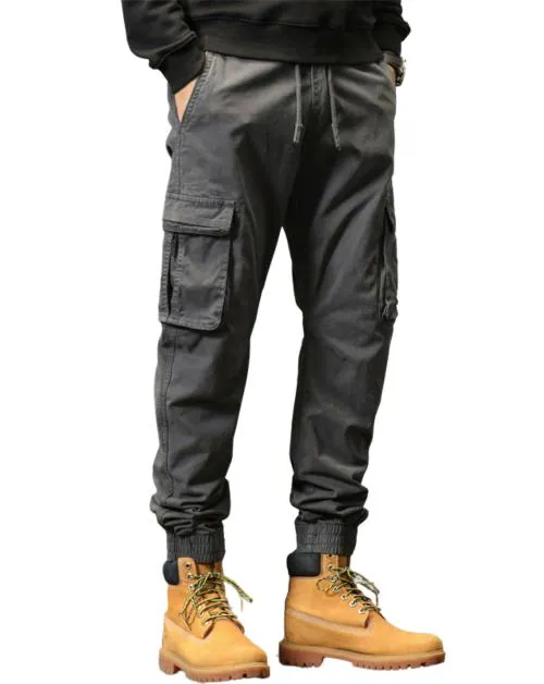 L'MONTE Imported Men's Slim Fit Casual Cotton Cargo Joggers Track Pants with Expandable Elastic Waist(34, GREY)