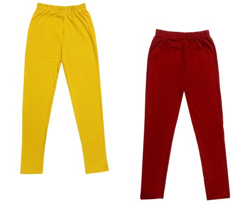 IndiWeaves Girls Cotton Solid Regular Fit Leggings (Pack of 2) Multicolor
