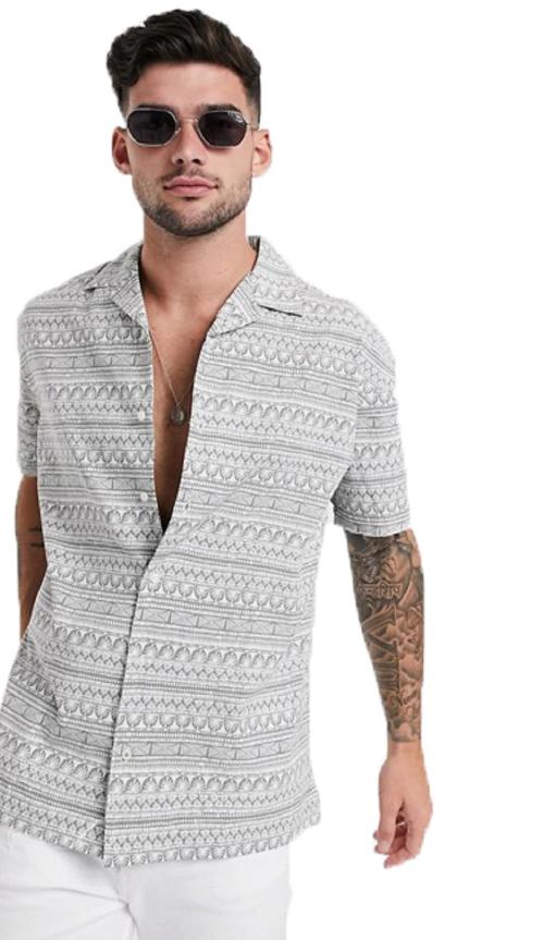 Comeless Men 1Grey Printed Rayon Half Sleeves Shirt