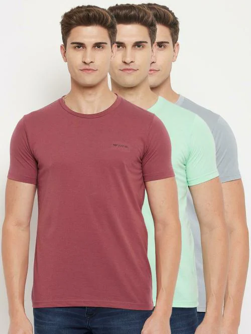 Duke Men Multicolor Solid Cotton Blend Pack of 3 Round Neck T-shirt