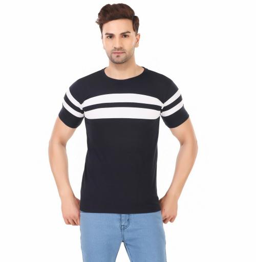 Rayware Indra Fashion Men Black, White Striped Cotton Blend T-Shirt