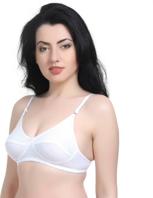 Sexy Bust Women White Cotton Blend T-Shirt Non Padded Bra (38B)