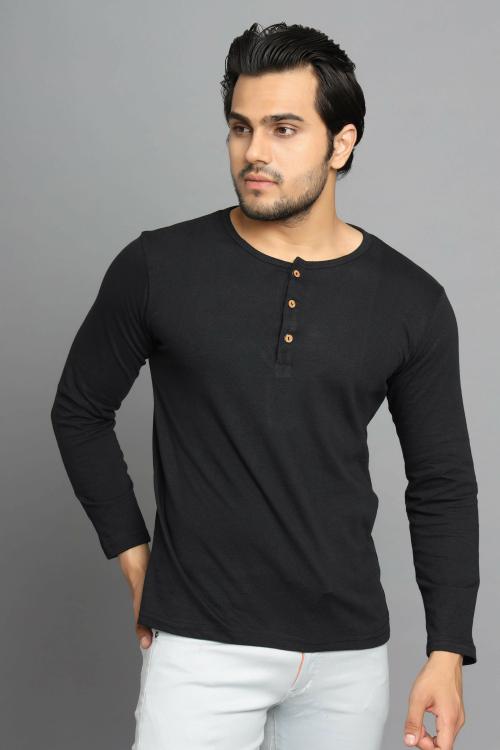 Buy Texvilla Men Black Solid Pure Cotton Tshirt Online at Best Prices ...