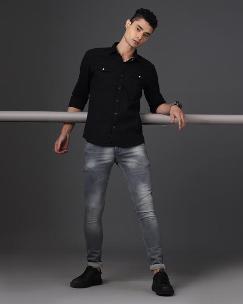 FOGA CLOTHING Men Double Pocket Oxford Solid Casual Shirt