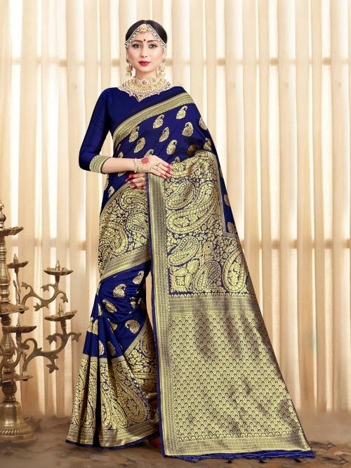 TIRA Women Banarasi Silk Blend Wedding & Festive Dark Blue Color Saree saree / saree for women / sarees / sarees latest / sari