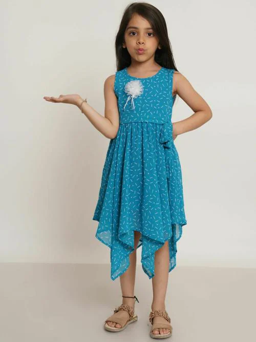 Creative Kids Girl Blue & White Floral High & Low Dress