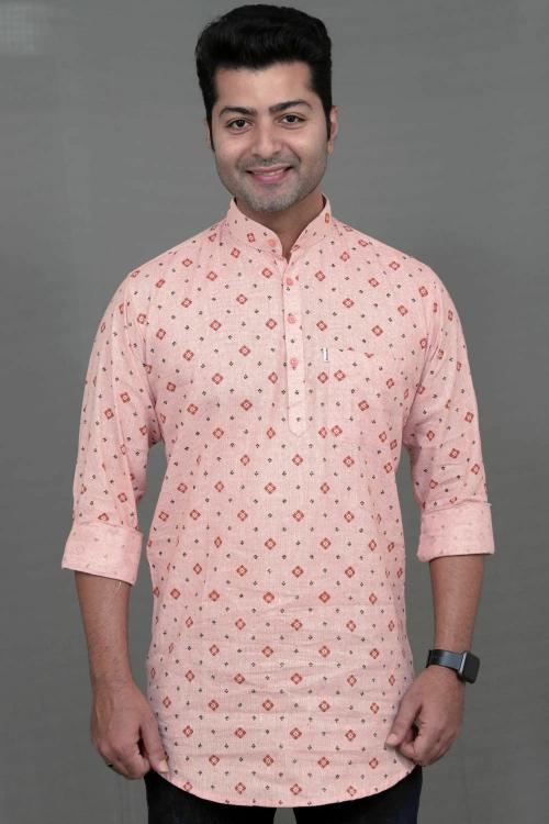 KACHCHAP Stylish Kurta for Men Printed Ethnic Wear (Peach, XX-Large)