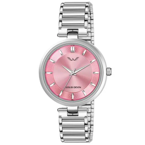 Louis Devin Stainless Steel Chain Analog Wrist Watch for Women ZL152-PNK
