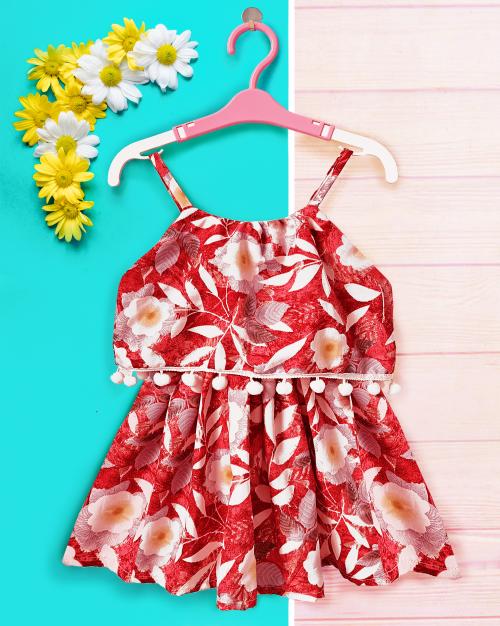 KAARIGARI Girls Red Applique Georgette Single Dresses & Frocks | Dresses | Kids Wear | Girls Dress | Kids Dress | Frock | Frock Girls | Girls Frock | Dresses For Girls | Kids Girl Dress | Frock For Girls | Baby Girl Dresses | Dress For Girls