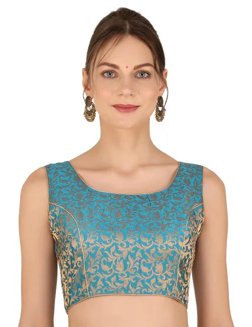 ND & R Womens Readymade Sleeveless Saree Blouse ( Choli ) Color Firozi