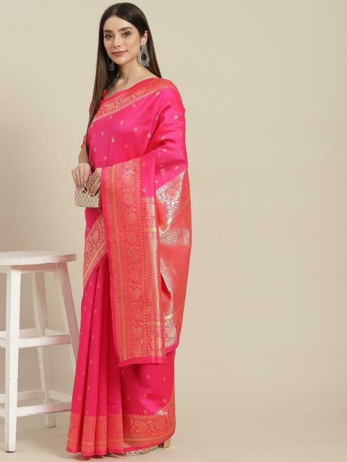 KSUT(House of Varanga) Women Pink Woven Design Silk Blend Saree