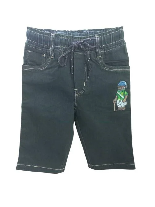DUPER Boys Three Fourth Shorts, Capri Below Knee Length, Drawstring Elastic Waistband, Stretchable Cotton Denim, Regular fit (Green, 14-15 Years)