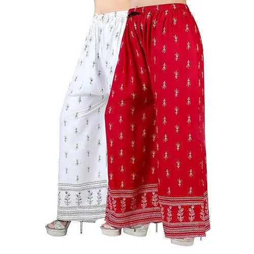 4K FASHION Western Woman's Fit Relaxed Palazzo Bottom - WHITE AND RED