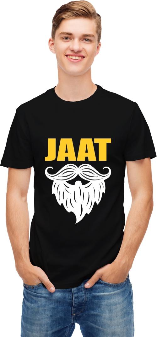 Uniplanet Store Men Black Graphic Print Pure Cotton Blend Round Neck T-shirt - L (URT-JAAT-MOUST-BLACK-10)