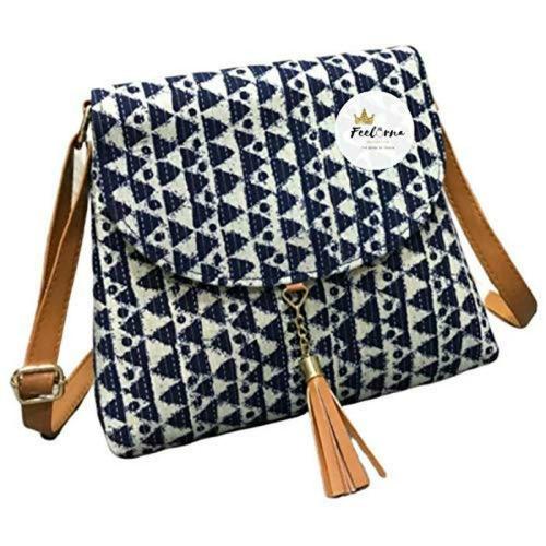 Feelorna Women Multicolor Cotton Handmade Printed Ikat Traditional Sling Bags