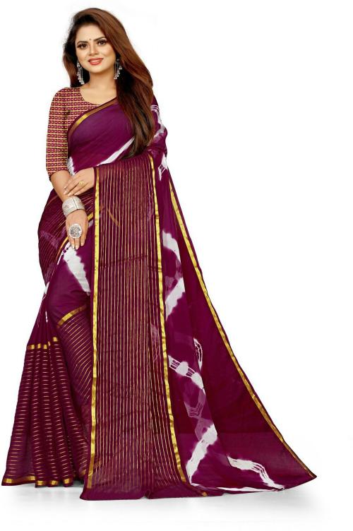 Jumki Fashion Women Purple Printed Chiffon Saree