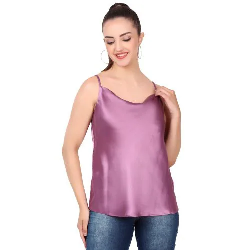 VEE TRENDS Satin Solid Sleeveless Blouse Top For Womens ( Color:-Light Purple, Size:- L)