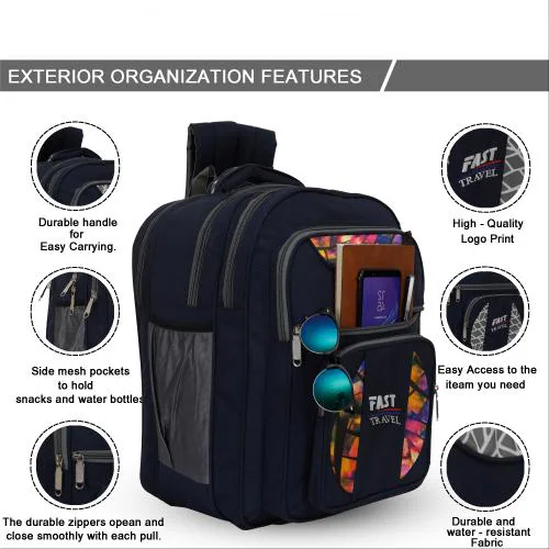 Fast Travel Use For School Bag Class 6-10 Large 4 partition 55 L Laptop Collage Office Travel Backpack Unisex-Navy Blue