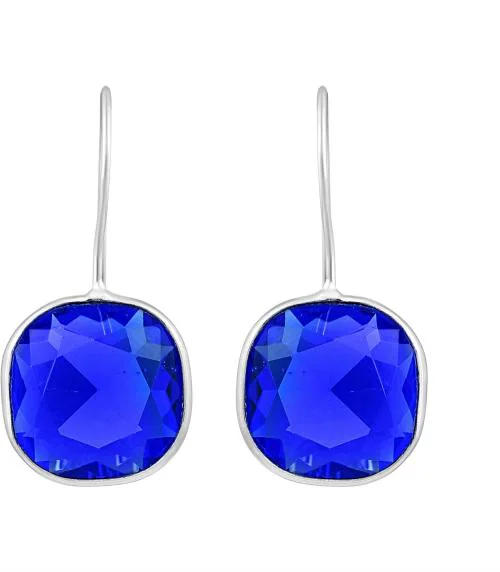 ADMIER Silverplated square shape tanzanite crystal stone fashion stud earrings for girls women