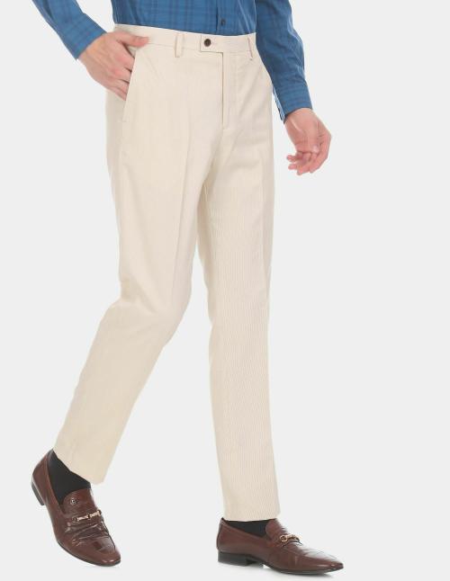Arrow Men Beige Cotton Blend Trouser