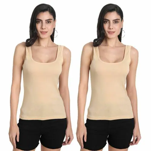 Aimly Women's Cotton Camisole Slip Beige 2XL 1015 Pack of 2