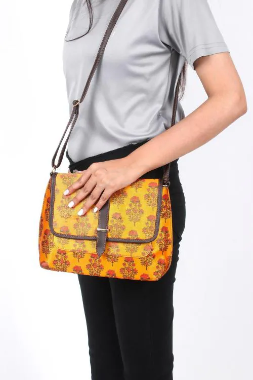 Afsoon Yellow Pu Printed Messenger Bag For Women