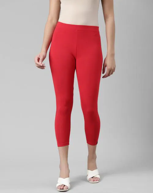 Buy Twin Birds Women Viscose Blend Crimson Red Cropped Leggings Online at Best Prices in India