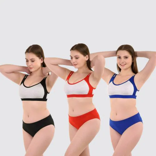 Yana Women Multicolor Solid Cotton Blend Set Of 3 Bra And Panty (34)