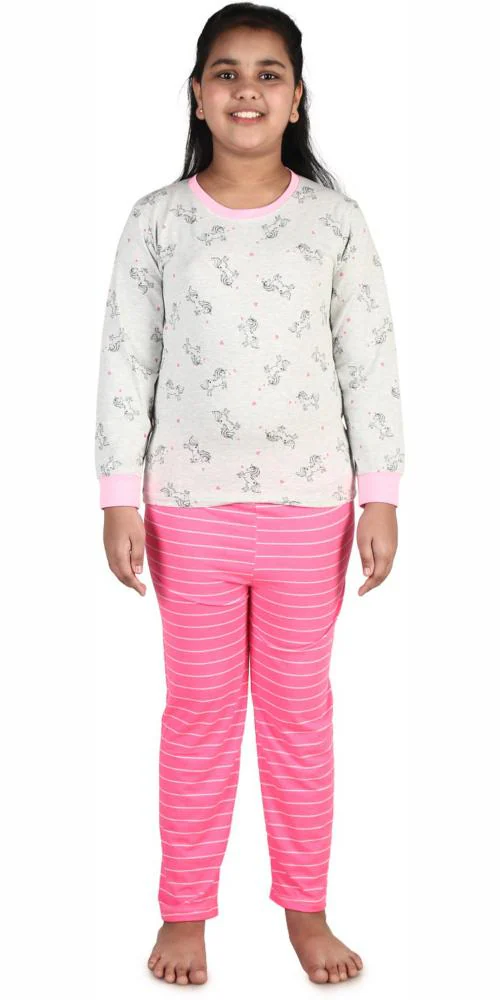 Tinklebuds Girls Light Pink Printed Cotton Blend Top & Pyjamas Set (5-6 Y)