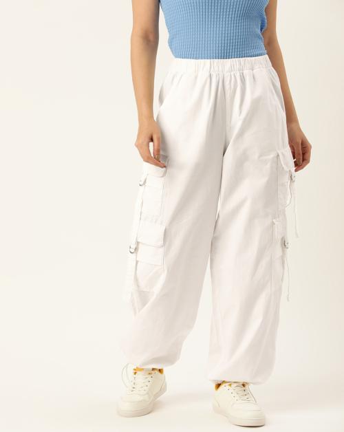 Bene Kleed Women Solid White 100% Cotton Cargos