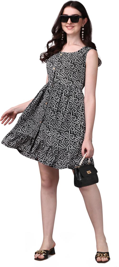 Buy Plusifye Women Black Printed Pure Cotton Drop Waist Dress (Xxl