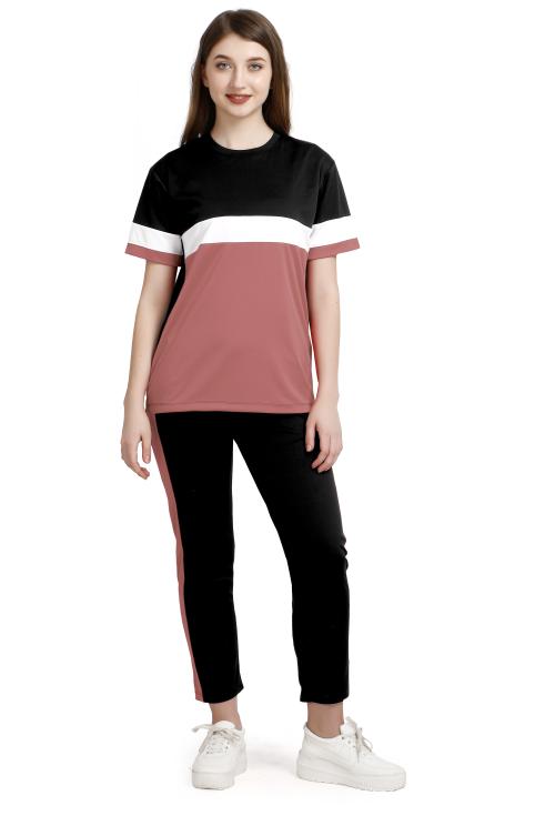 Master'Z Womens Colorblock Silk Top and Pyjama Set/ Night Dress Orange S