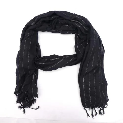 Shivarth Black Color Stole Silver Line Designer Scarf Silk Hijab Scarves For Girls & Women