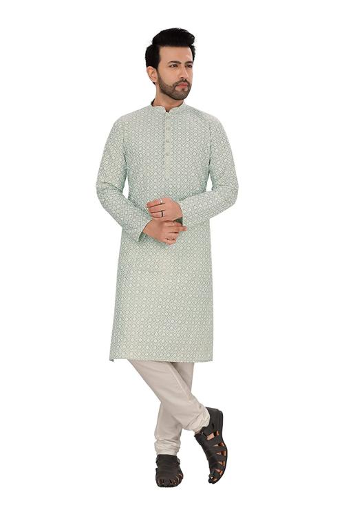 HEORA Mens Grey Lakhnavi Kurta Pyjama Set for Ethnic and Designer Wear