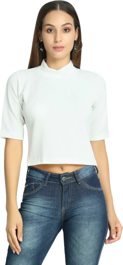 Buy Mijaat Women White Solid Polyester Casual Regular Top Online at ...