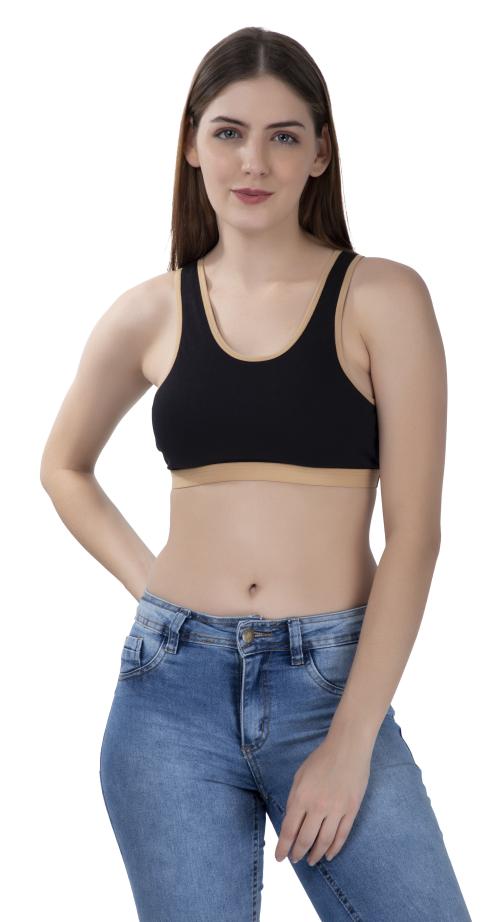 FEMULA MITHALI Stretch Cotton Black Sports Vest Gym Bra for Beginners Girls & Women