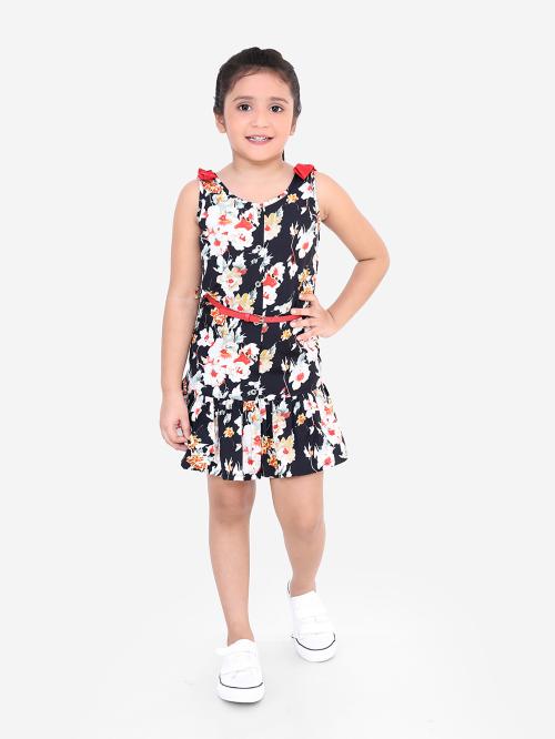 Naughty Ninos Girls Multicolor Floral Print Polyester Fit and Flare Dress
