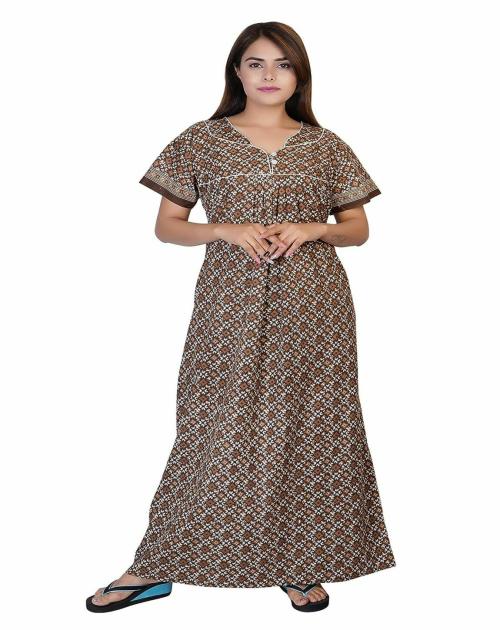 Buy DEEPSUNG(D. S) Women's Cotton Block Print Maxi Nighty 14 Online at