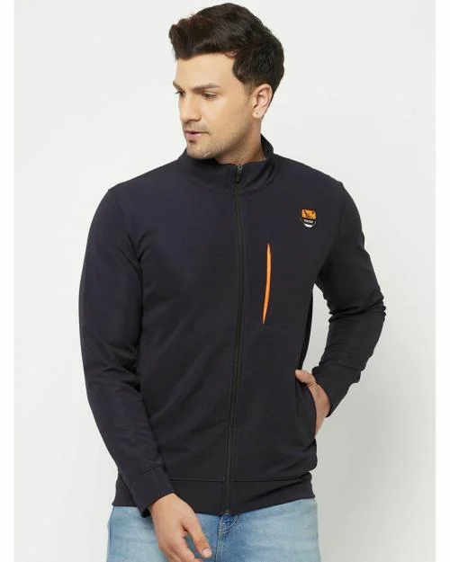 Glito Navy Blue Solid Dry-Fit Regular Fit Sports Wear Jacket/Upper For Men